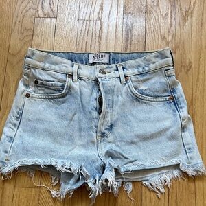 Agolde Pale Blue Distressed Denim Cutoff Shorts